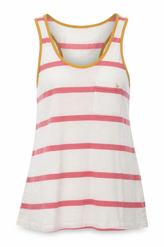 Jack Wills Womens White Striped Cotton Basic Tank Size 8 Round Neck - Pink