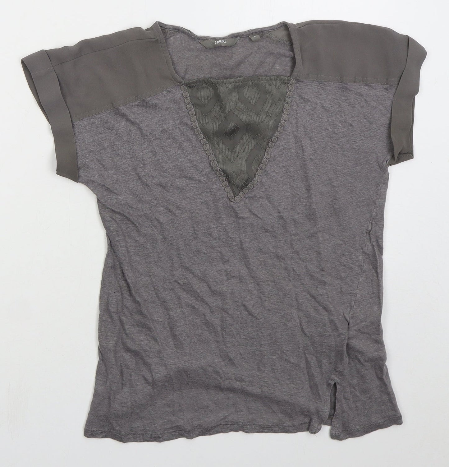 NEXT Womens Grey Linen Basic T-Shirt Size 6 Square Neck
