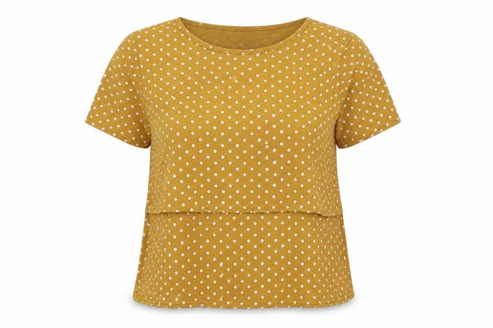 Boohoo Womens Yellow Polka Dot Viscose Basic T-Shirt Size 8 Crew Neck