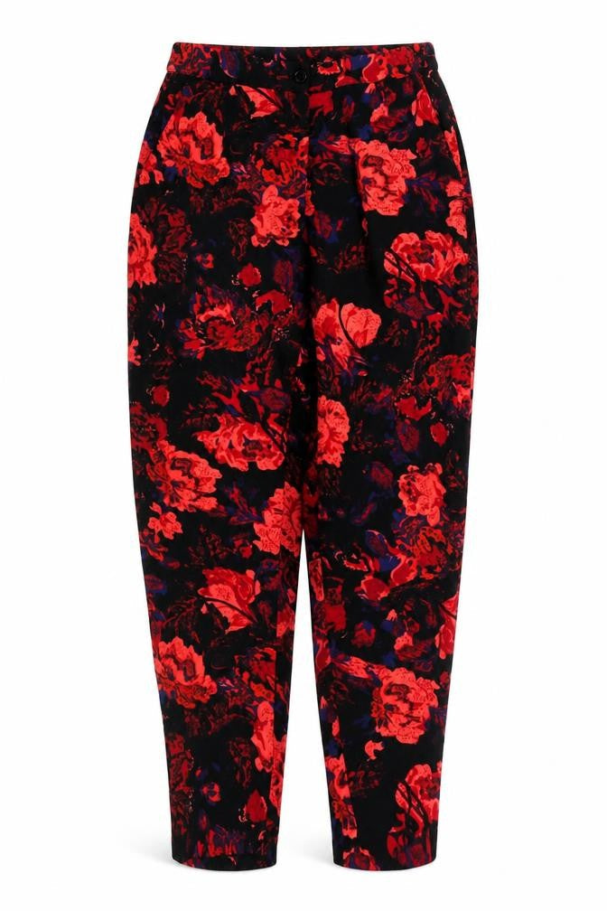 AX Paris Womens Red Floral Polyester Trousers Size 8 L28 in Regular Button
