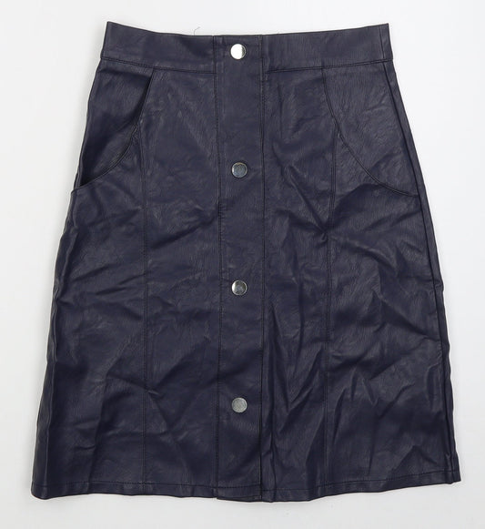 Cutie Womens Blue Polyurethane A-Line Skirt Size 8 Button