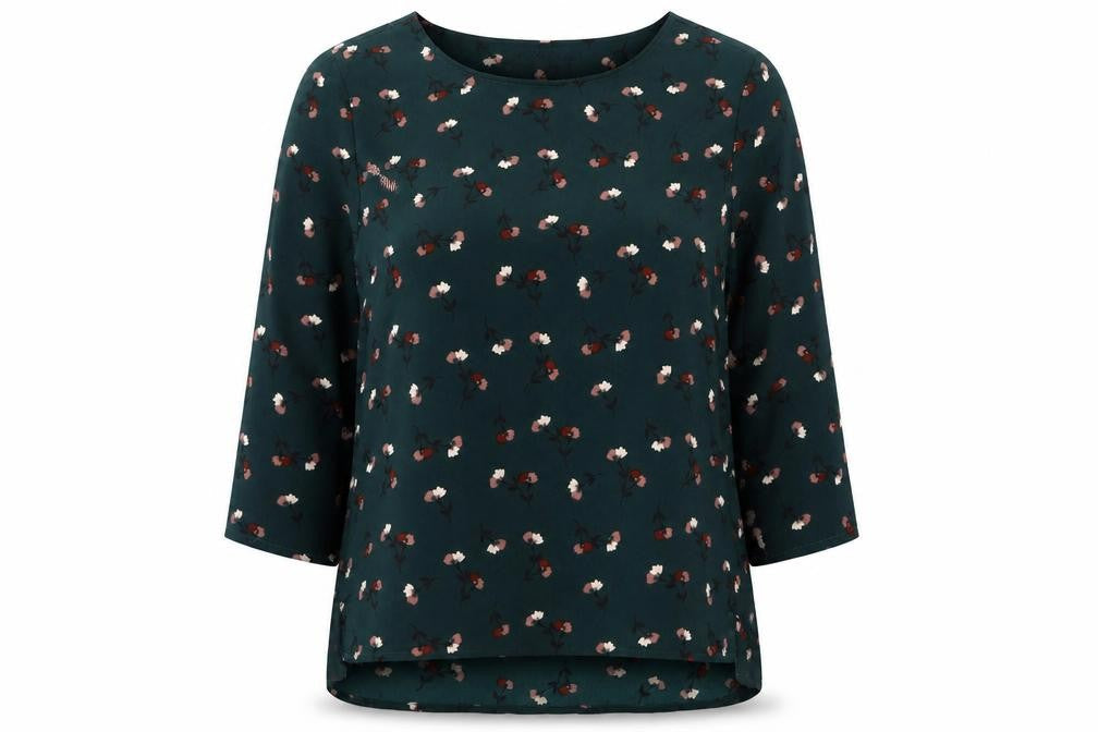 Marks & Spencer Womens Green Floral Polyester Basic Blouse Size 8 Round Neck