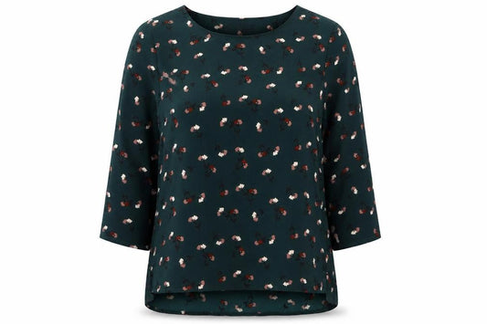Marks and Spencer Womens Green Floral Polyester Basic Blouse Size 8 Round Neck