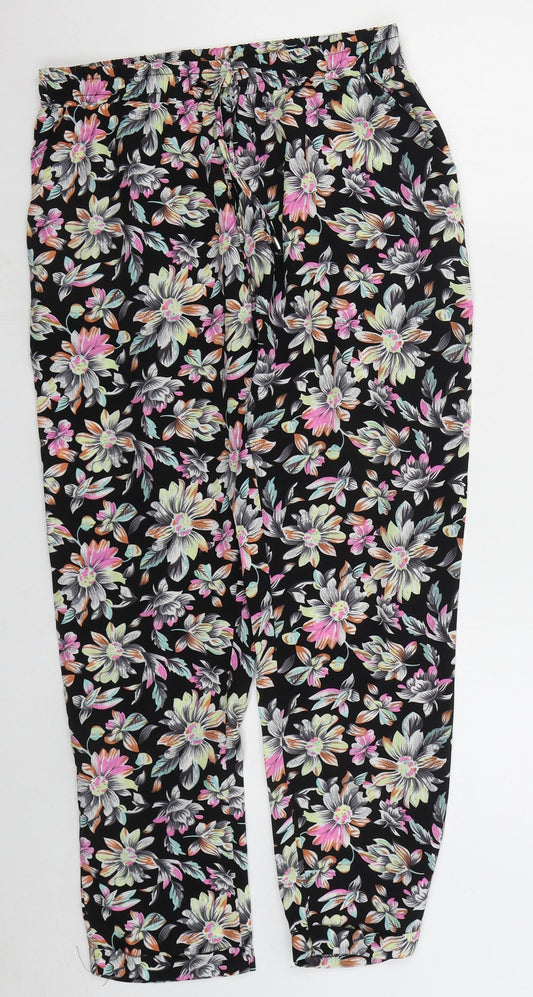 Exhibit Womens Black Floral Polyester Trousers Size 10 L26 in Regular Drawstring
