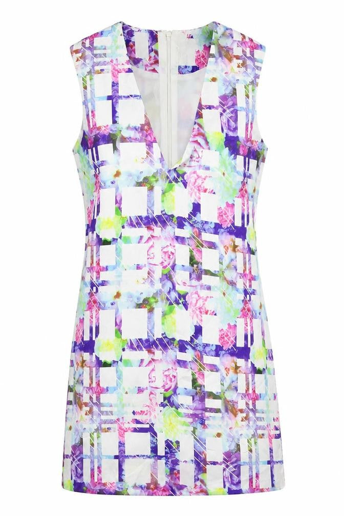Fashion Union Womens White Check Polyester Mini Size 10 V-Neck Zip
