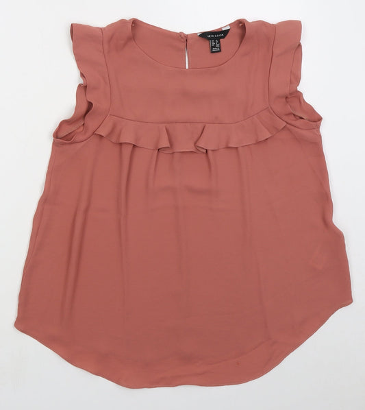 New Look Womens Pink Polyester Basic Blouse Size 10 Round Neck