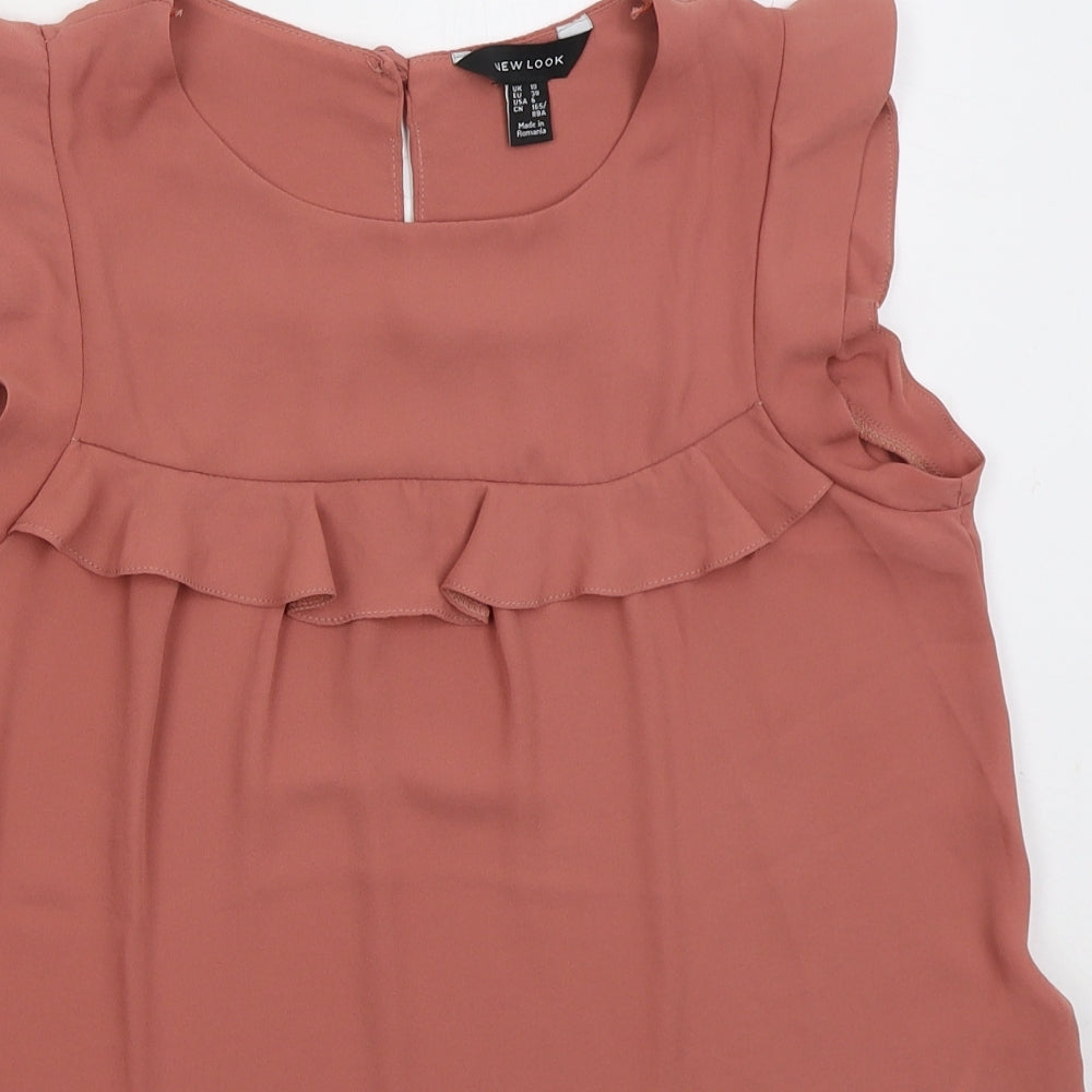 New Look Womens Pink Polyester Basic Blouse Size 10 Round Neck