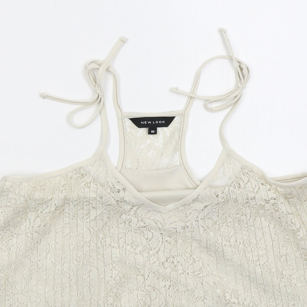 New Look Womens Beige Polyester Basic Tank Size 10 V-Neck