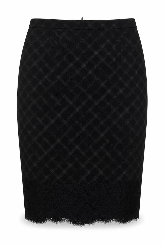Marks & Spencer Womens Black Check Polyester Straight & Pencil Skirt Size 10 Zip