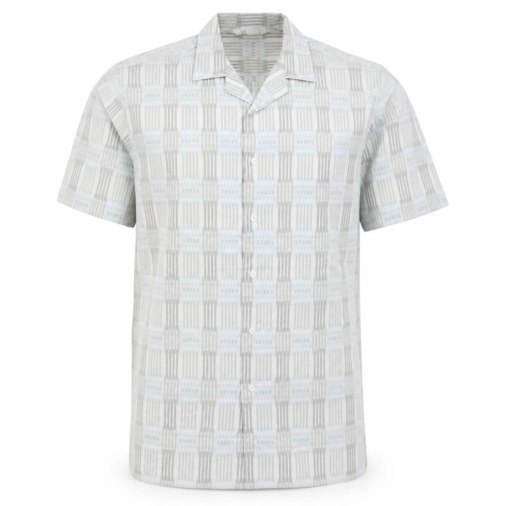 ST Bernard Mens Grey Geometric Polyester Button-Up Size M Collared Button