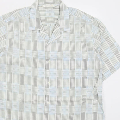 St Bernard Mens Grey Geometric Polyester Button-Up Size M Collared Button