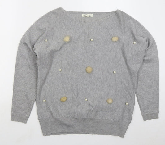 Millenium Womens Grey Boat Neck Viscose Pullover Jumper Size M - Pom Pom