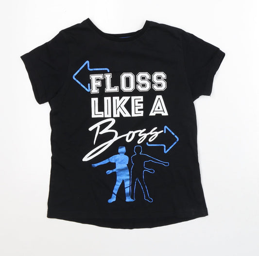 Primark Boys Black Cotton Basic T-Shirt Size 9-10 Years Crew Neck - Floss like a boss