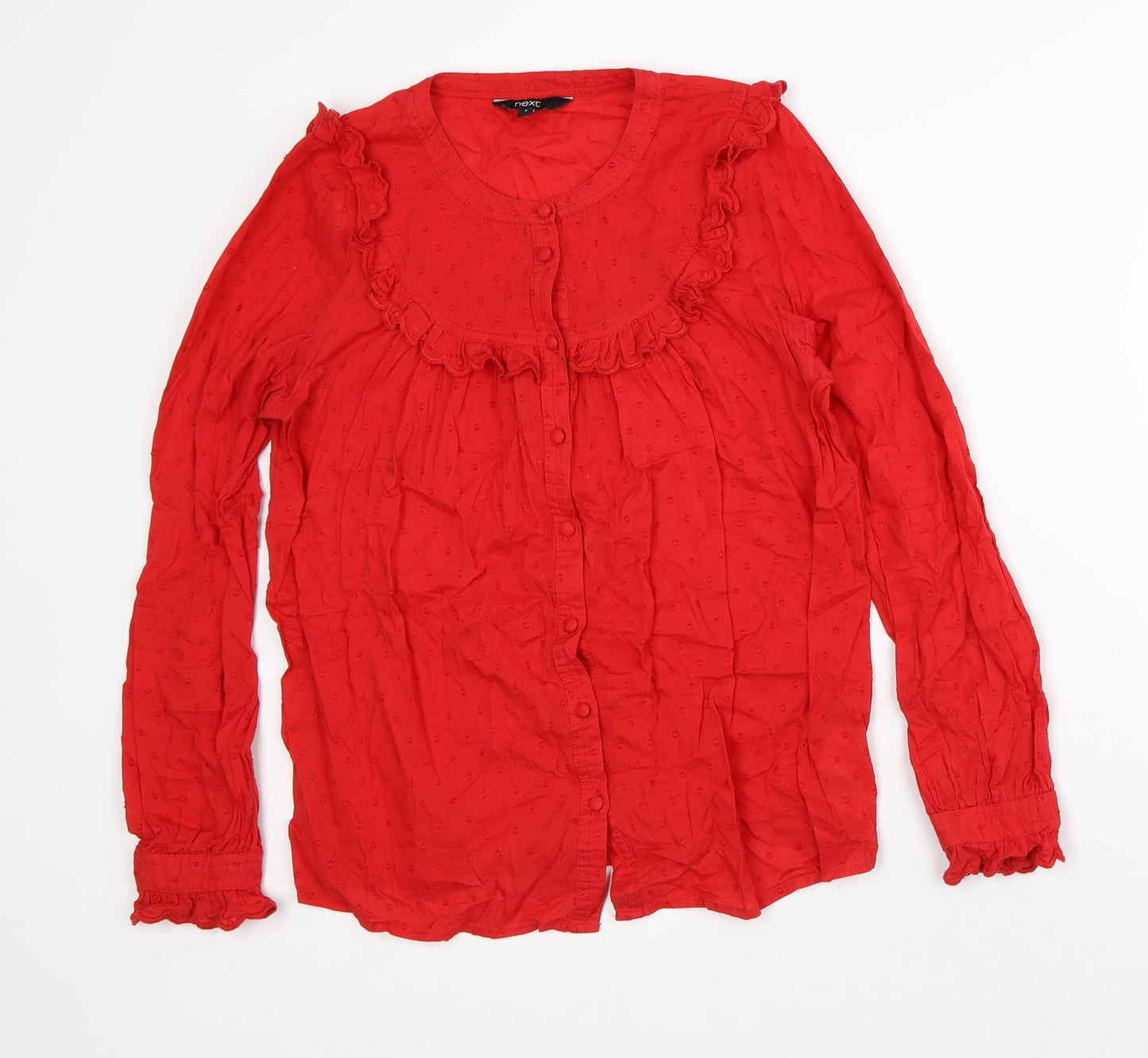 NEXT Womens Red Polka Dot Cotton Basic Button-Up Size 8 Scoop Neck