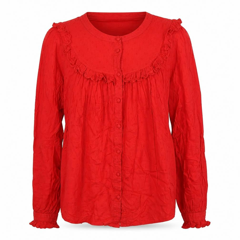 NEXT Womens Red Polka Dot Cotton Basic Button-Up Size 8 Scoop Neck
