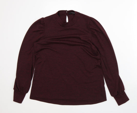 Dorothy Perkins Womens Red Polyester Basic T-Shirt Size 14 Mock Neck