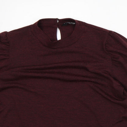 Dorothy Perkins Womens Red Polyester Basic T-Shirt Size 14 Mock Neck