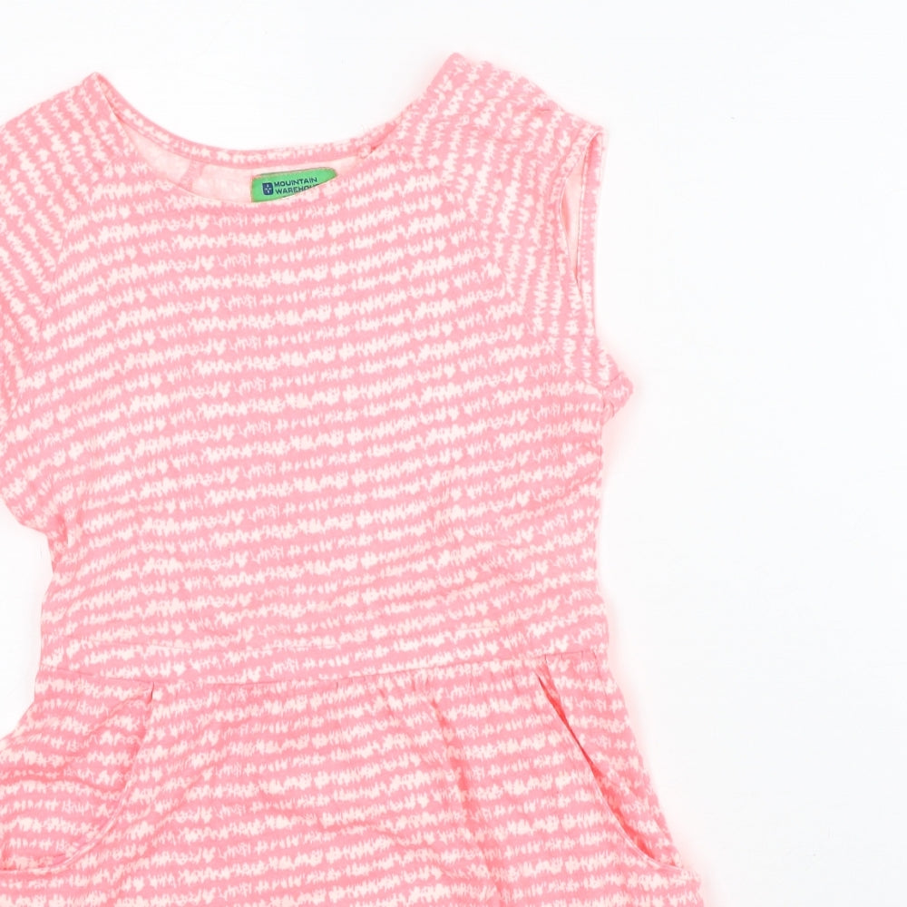 Mountain Warehouse Girls Pink Geometric Cotton A-Line Size 9-10 Years Scoop Neck