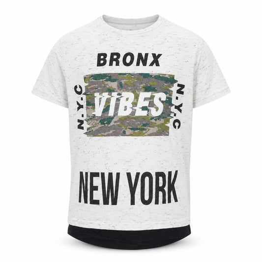 Primark Boys Grey Geometric Cotton Basic T-Shirt Size 6-7 Years Crew Neck - Bronx Vibes