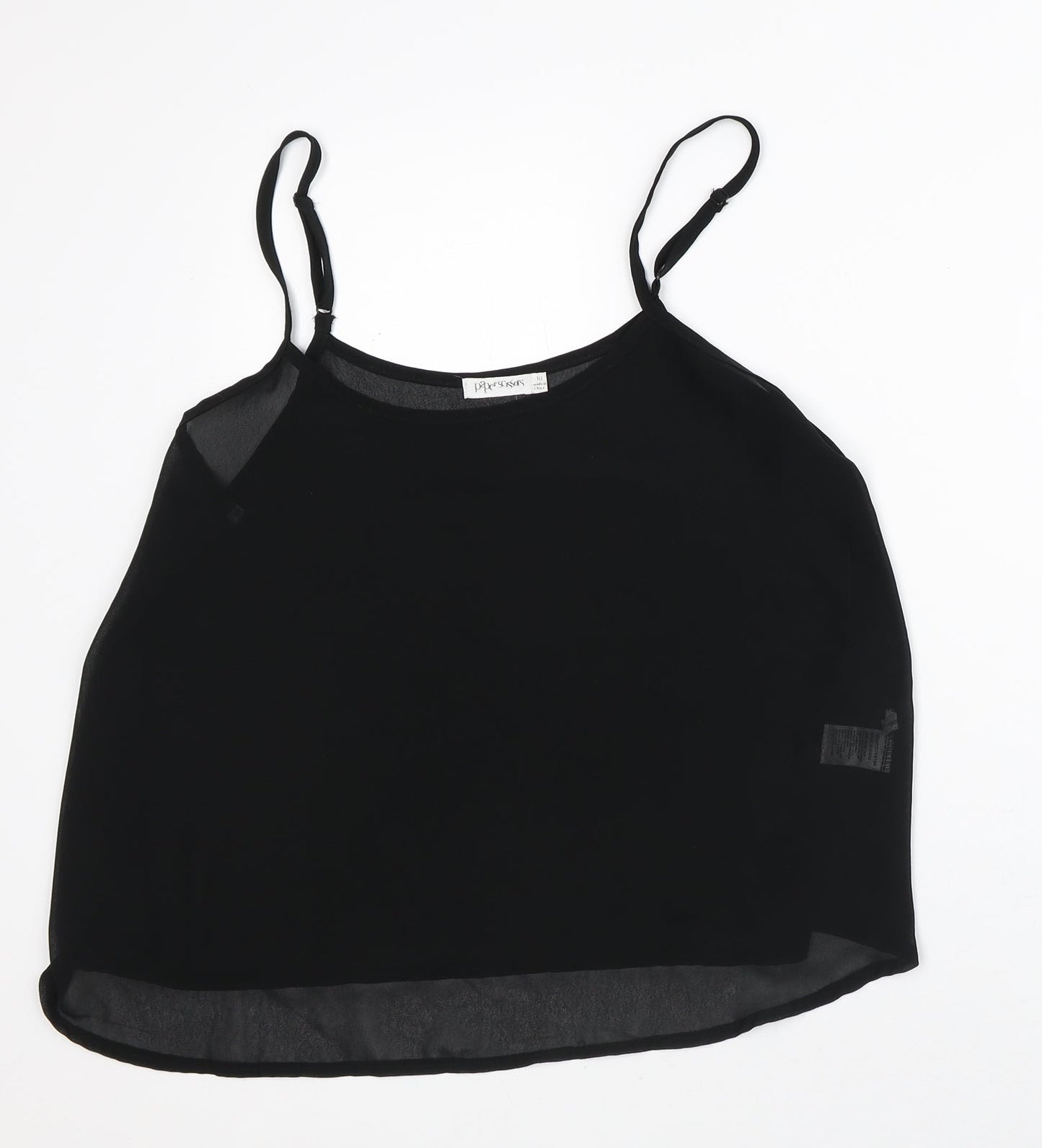 Paper Scissors Womens Black Polyester Basic Tank Size 10 Square Neck - Sheer