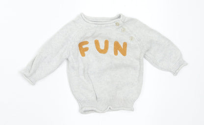 Next Baby Grey Cotton Pullover Jumper Size 3-6 Months Button - Fun