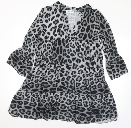 Lilah Rose Womens Grey Animal Print Polyester A-Line Size M V-Neck - M/L