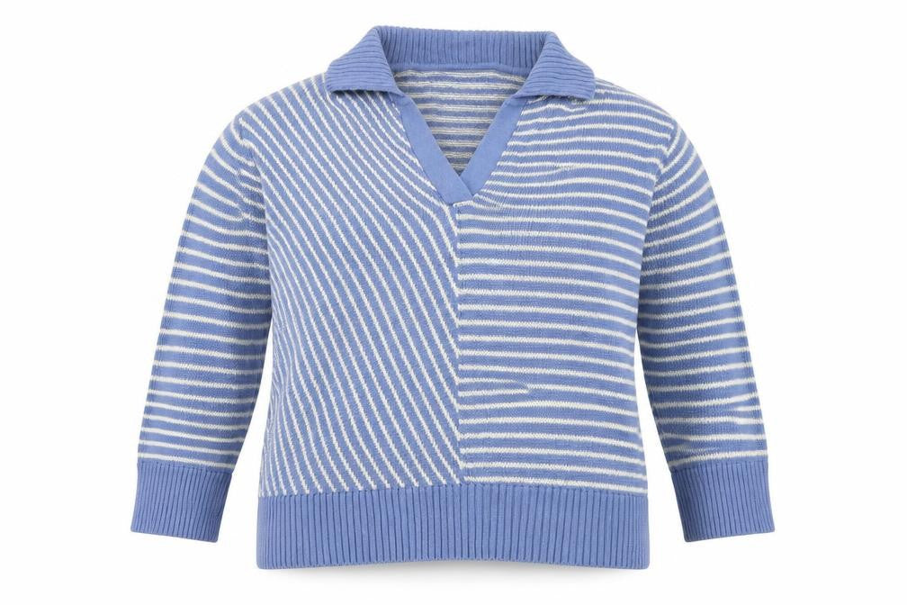 Gallery Womens Blue Collared Striped Cotton Pullover Jumper Size L