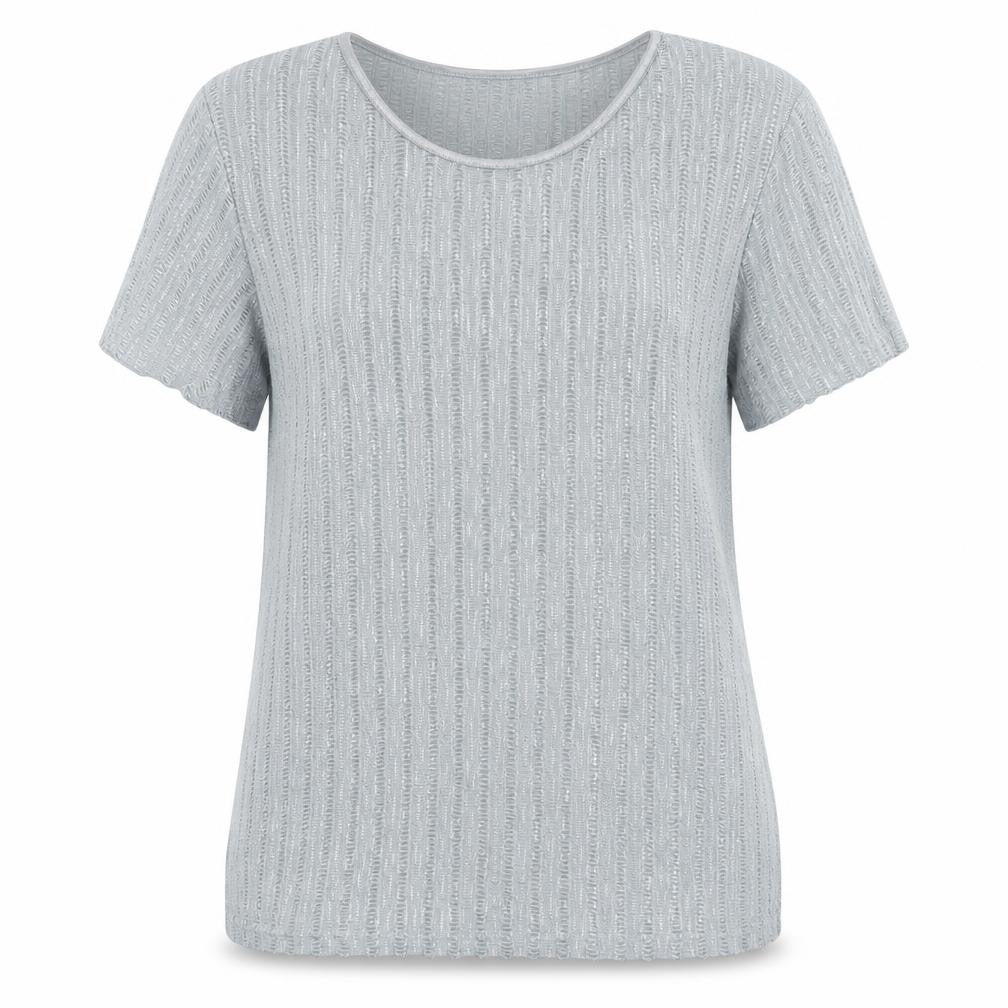 Anna Rose Womens Grey Polyester Basic Blouse Size L Round Neck