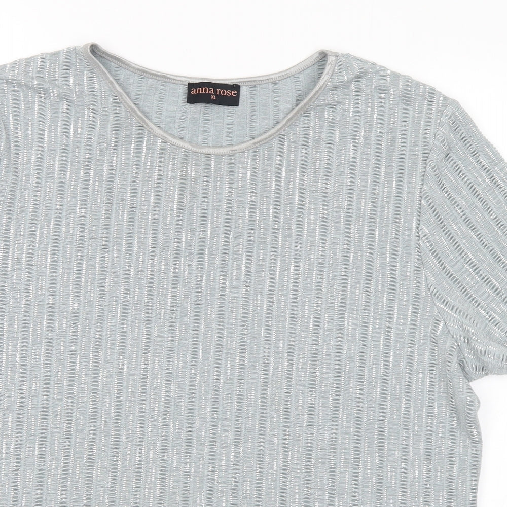 Anna Rose Womens Grey Polyester Basic Blouse Size L Round Neck