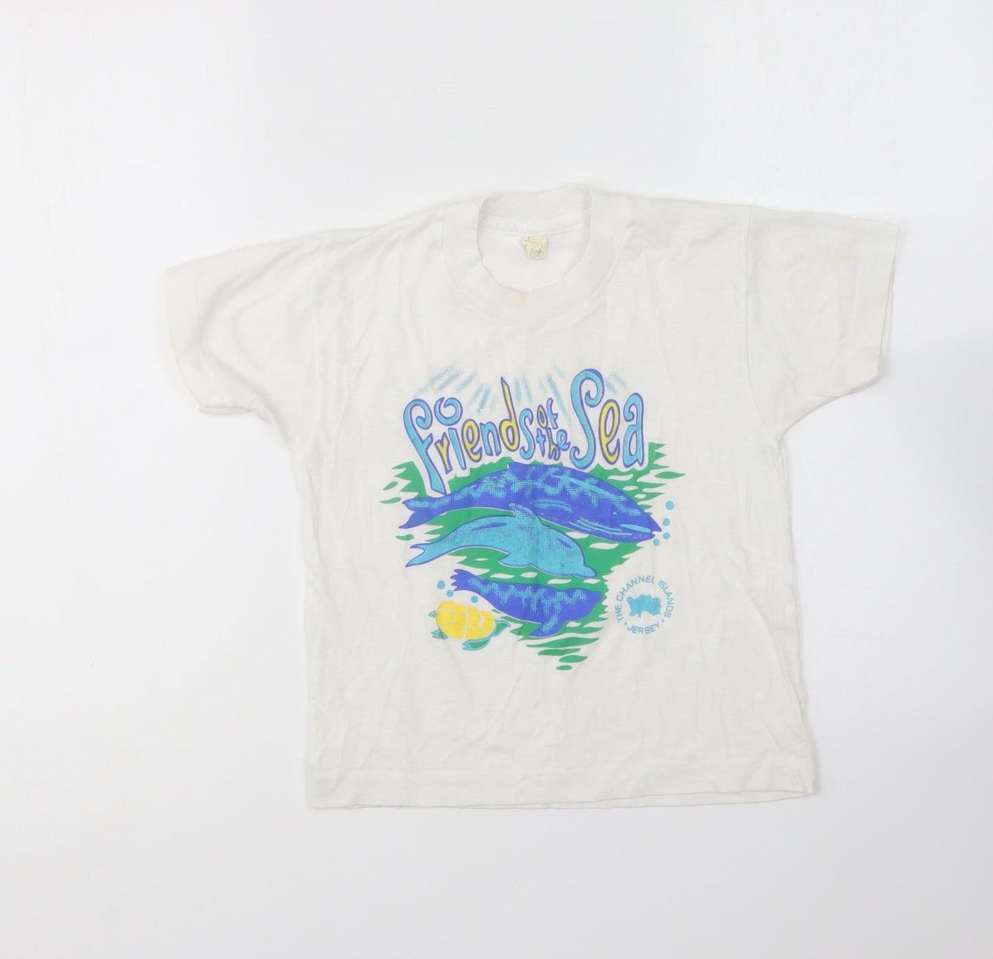 Screen Stars Boys White Cotton Basic T-Shirt Size 5-6 Years Round Neck - Friends of the sea