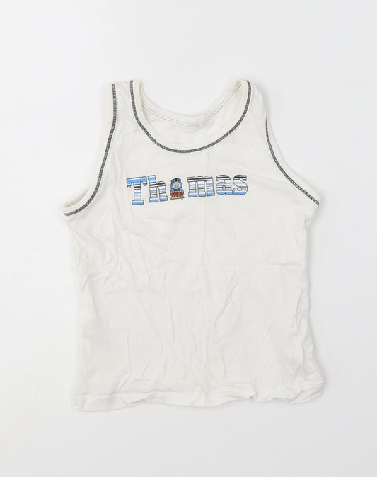 Mothercare Boys White Cotton Basic Tank Size 2-3 Years Round Neck - Thomas the tank