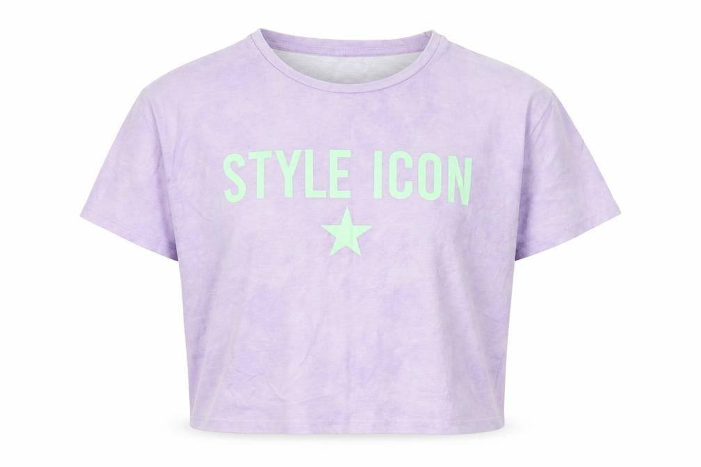 Dunnes Stores Girls Purple Polyester Cropped T-Shirt Size 10-11 Years Round Neck - Style Icon