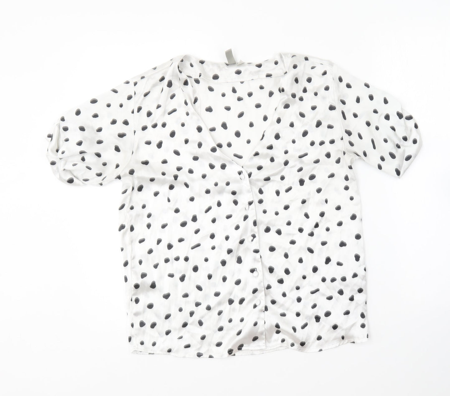 ASOS Womens White Polka Dot Polyester Basic Button-Up Size 6 V-Neck