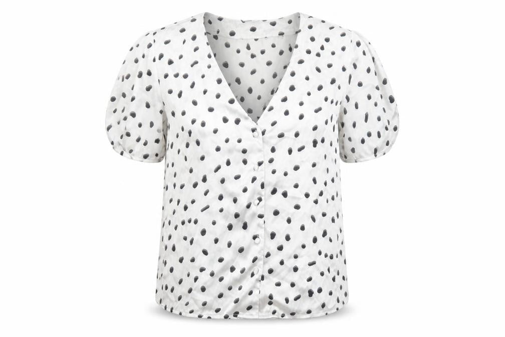 ASOS Womens White Polka Dot Polyester Basic Button-Up Size 6 V-Neck