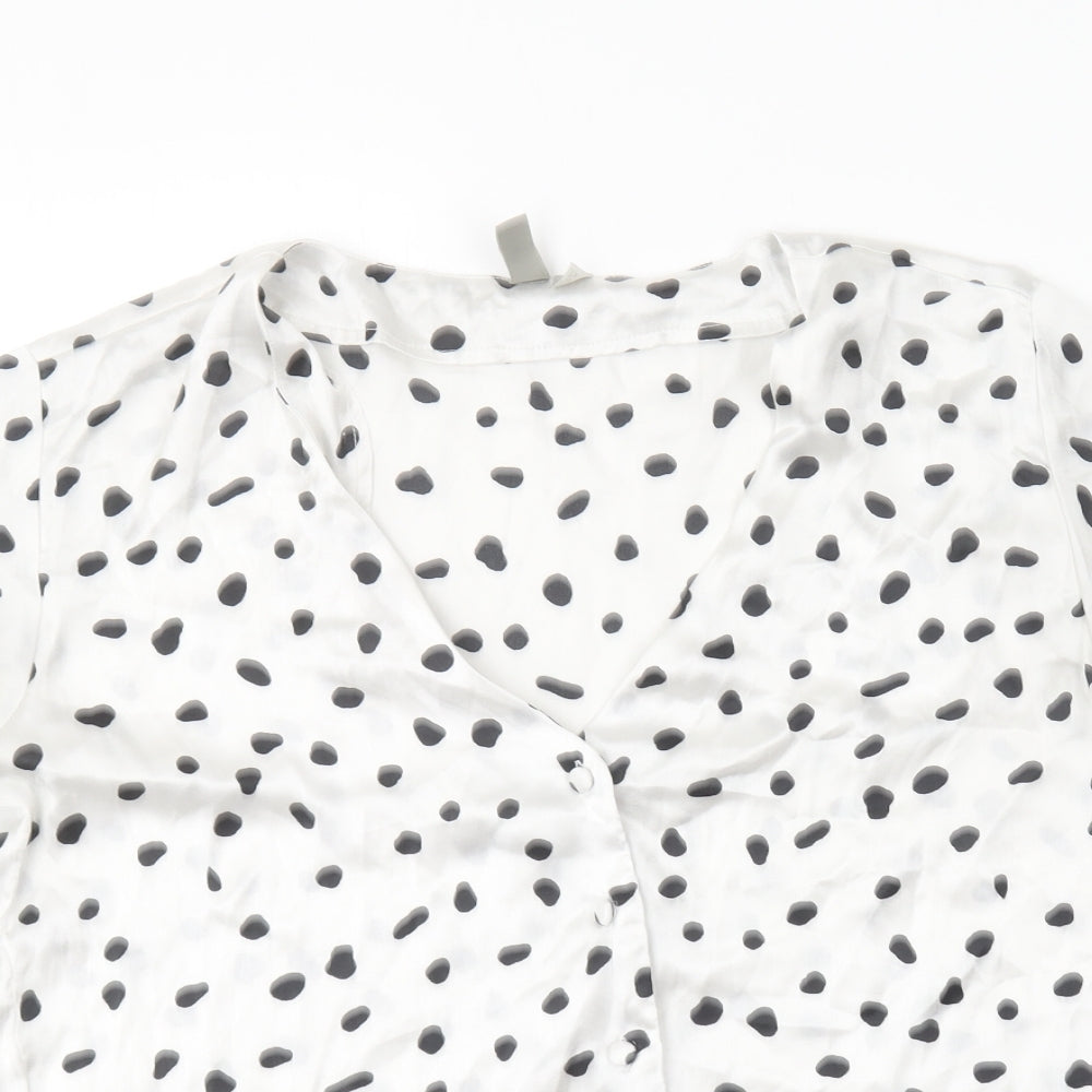 ASOS Womens White Polka Dot Polyester Basic Button-Up Size 6 V-Neck
