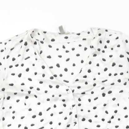 ASOS Womens White Polka Dot Polyester Basic Button-Up Size 6 V-Neck