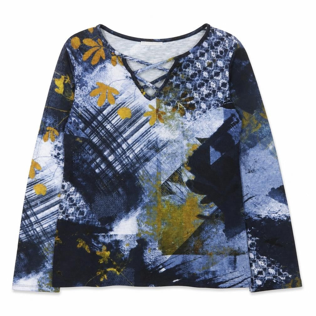 Diane Laury Womens Blue Cotton Basic T-Shirt Size 14 V-Neck