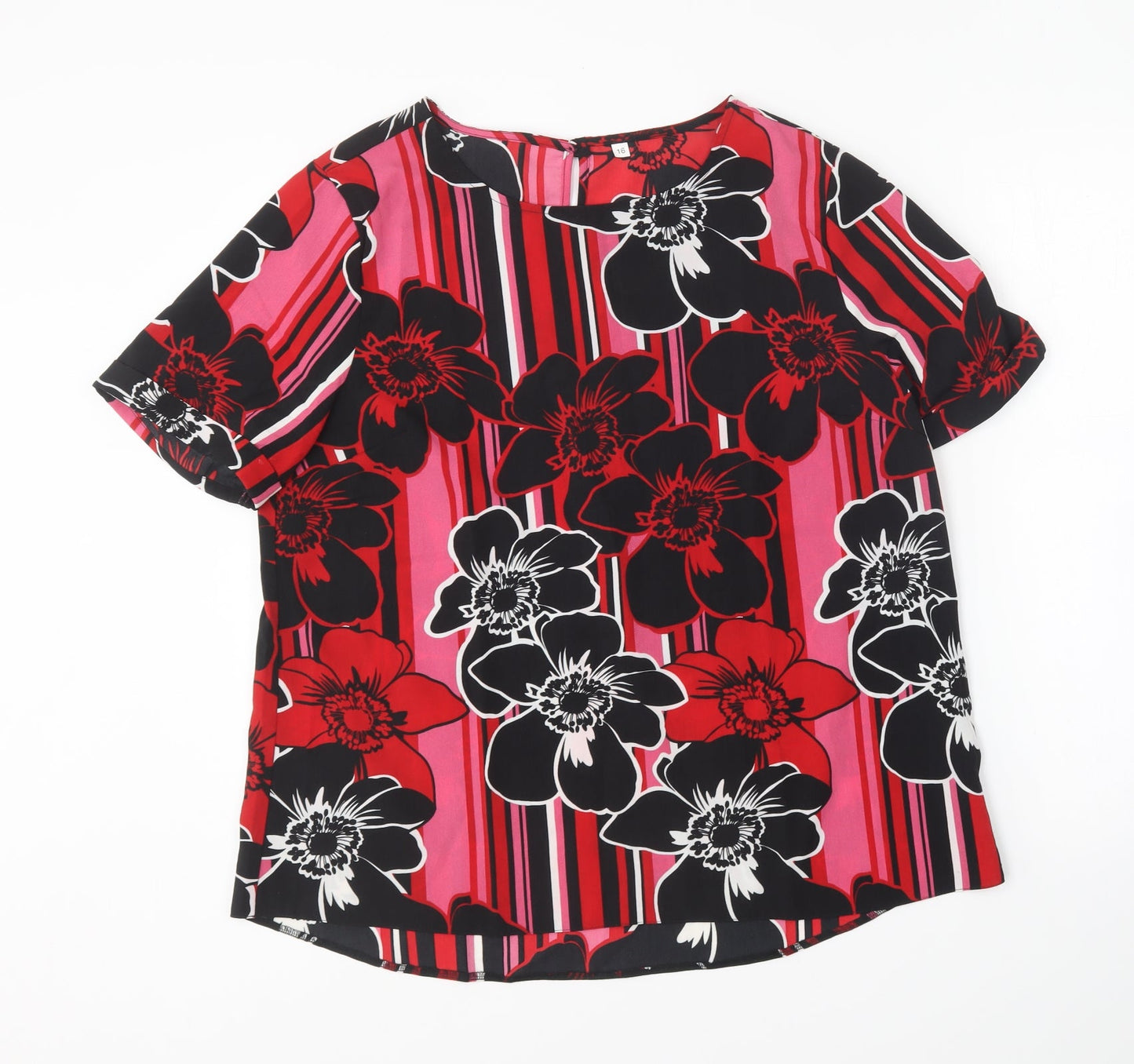 Preworn Womens Multicoloured Floral Polyester Basic Blouse Size 16 Round Neck