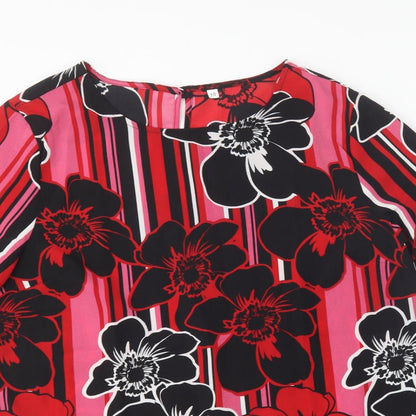 Preloved Preworn Womens Multicoloured Floral Polyester Basic Blouse Size 16 Round Neck - Detail