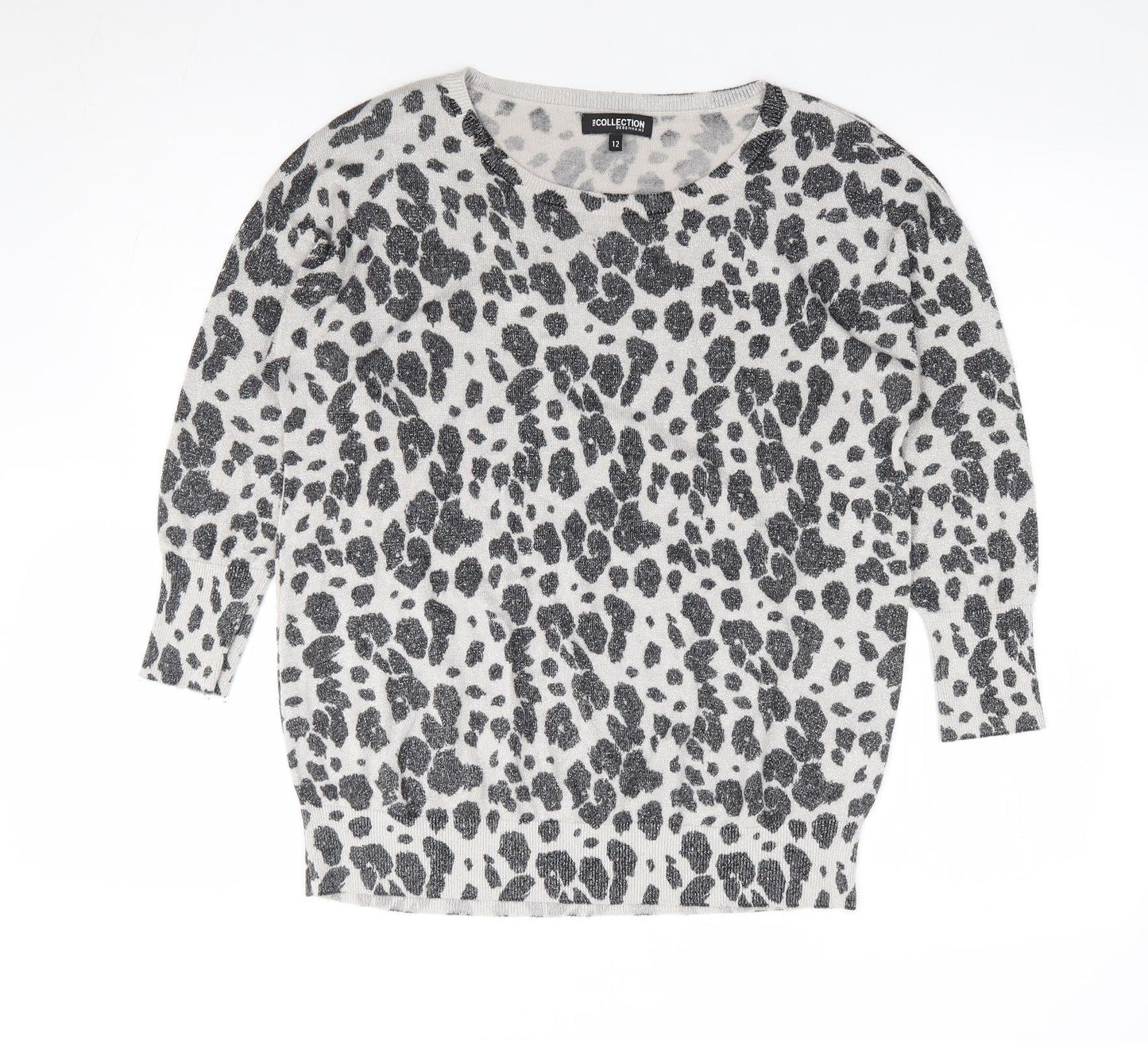 Debenhams Womens Grey Round Neck Animal Print Viscose Pullover Jumper Size 12