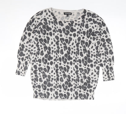 Preloved Debenhams Womens Grey Round Neck Animal Print Viscose Pullover Jumper Size 12 - Front