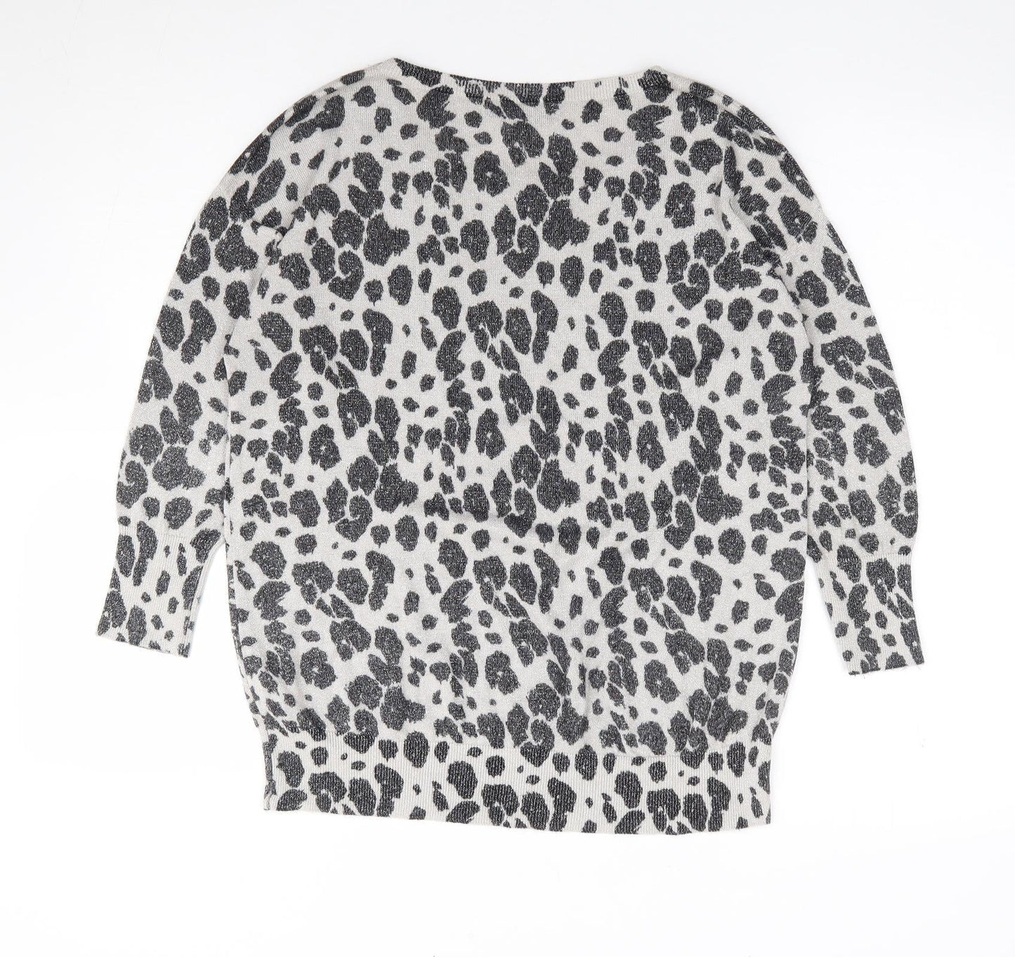 Debenhams Womens Grey Round Neck Animal Print Viscose Pullover Jumper Size 12