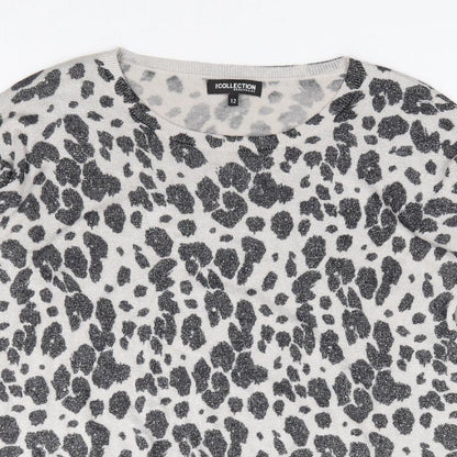 Preloved Debenhams Womens Grey Round Neck Animal Print Viscose Pullover Jumper Size 12 - Detail