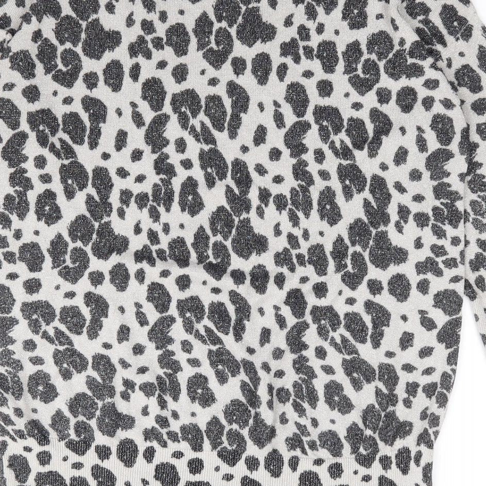 Debenhams Womens Grey Round Neck Animal Print Viscose Pullover Jumper Size 12