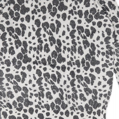 Preloved Debenhams Womens Grey Round Neck Animal Print Viscose Pullover Jumper Size 12 - Label