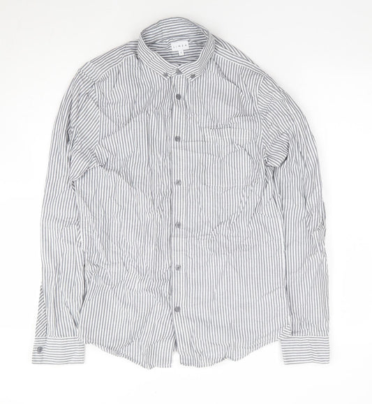 Linea Womens Blue Striped 100% Cotton Jersey Button-Up Size S Collared
