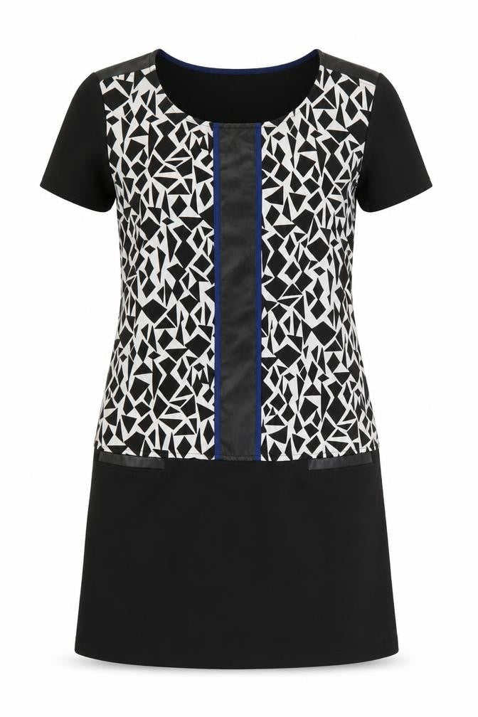 Miss Captain Womens Black Geometric Polyester A-Line Size 10 Round Neck Pullover