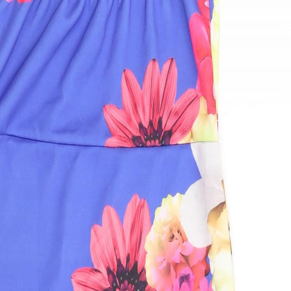 Miss Look Womens Blue Floral Polyester Bodycon Size 8 V-Neck Pullover
