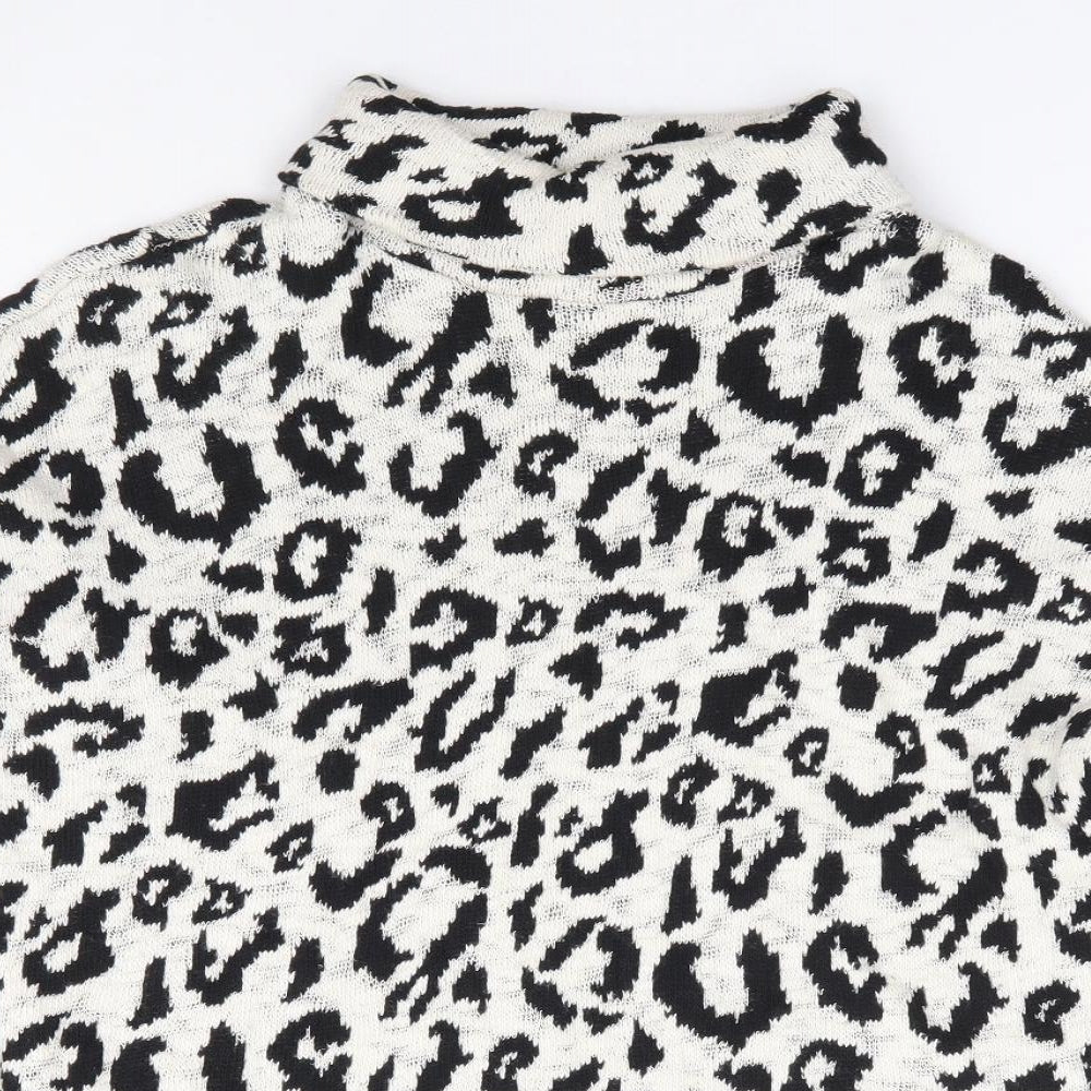 Topshop Womens Black Roll Neck Animal Print Cotton Pullover Jumper Size 8