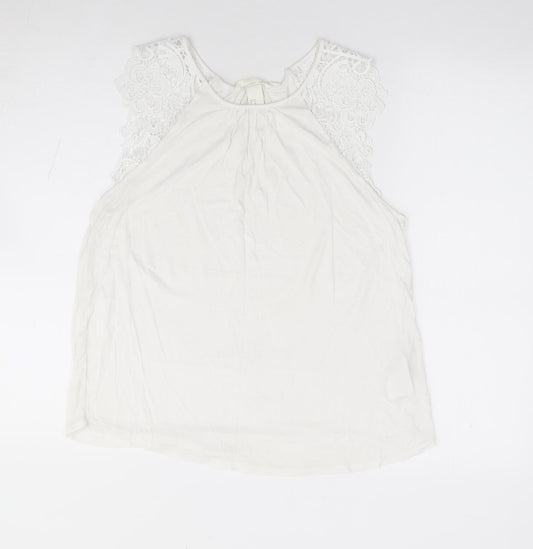H&M Womens Ivory Viscose Jersey Tank Size M Round Neck
